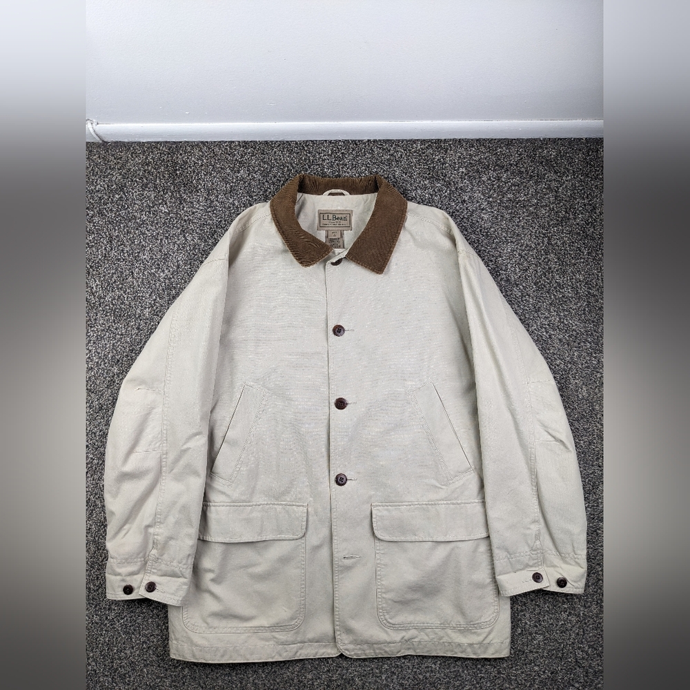 VTG LL Bean Jacket Canvas Chore Barn Corduroy Collar Flannel Lined Mens Large - Picture 2 of 13